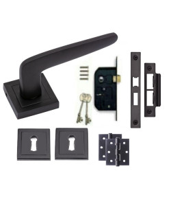 Venus Door Handles Square Rose Matte Black Lock Set 3 Lever Sash Lock Matching Escutcheons and Ball Bearing Hinges Venus Door Handles Square Rose Matte Black Lock Set 3 Lever Sash Lock Matching Escutcheons and Ball Bearing Hinges