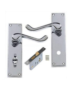 Victorian Scroll Polished Chrome Bathroom Door Handle Lock Pack with 64mm Bathroom Mortice Lock and Hinges Victorian Scroll Polished Chrome Bathroom Door Handle Lock Pack with 64mm Bathroom Mortice Lock and Hinges