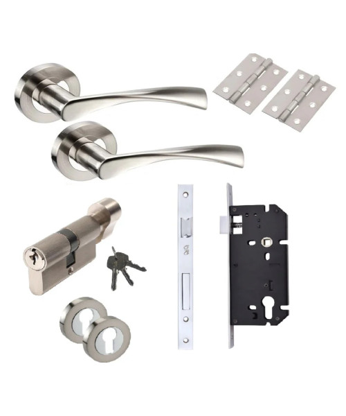 Astrid Design Modern Duo Dual Chrome Euro Profile Lock Door Handle Pack with 3 Thumb turn Keys 70mm Barrell 35/35