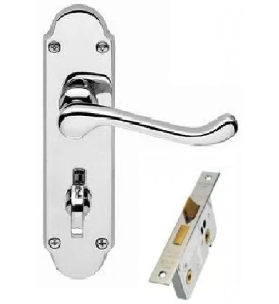 Epsom Chrome Victorian Scroll on Shaped Back Plate Lever Lock Door Handle
