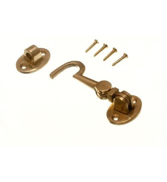 CABIN HOOK AND EYE 75MM 3 INCH SOLID POLISHED BRASS WITH SCREWS