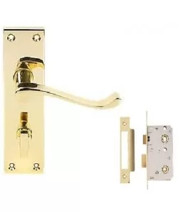 3"hinges J08670 Bathroom Door Handles SET Polished Brass Scroll Set 64mm Lock