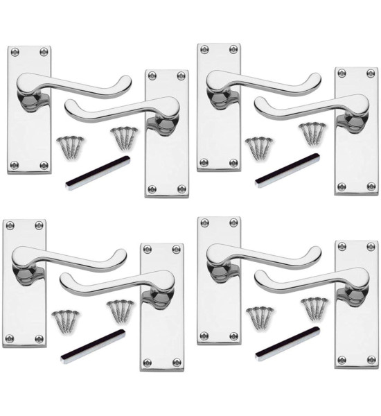 4 Sets of Victorian Scroll Lever Latch Door Handle Polished Chrome Finish 120mm Backplate- Golden Grace