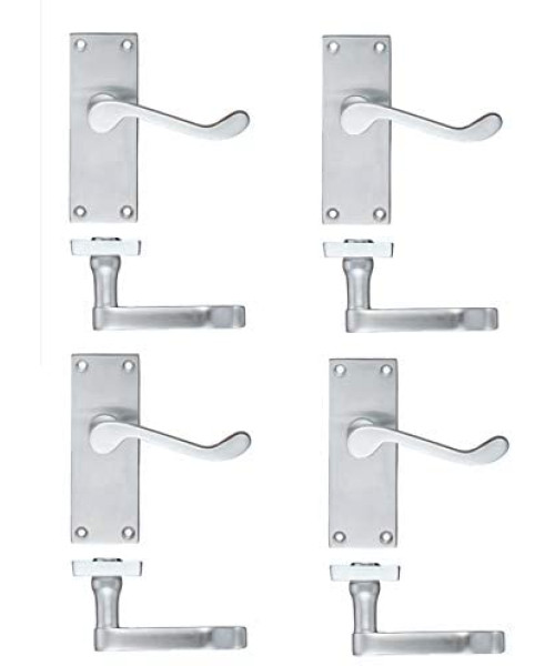 4 x Pairs of Victorian Scroll Satin Brushed Chrome Lever Latch Door Handles 120mm Long - Golden Grace 4 x Pairs of Victorian Scroll Satin Brushed Chrome Lever Latch Door Handles 120mm Long - Golden Grace