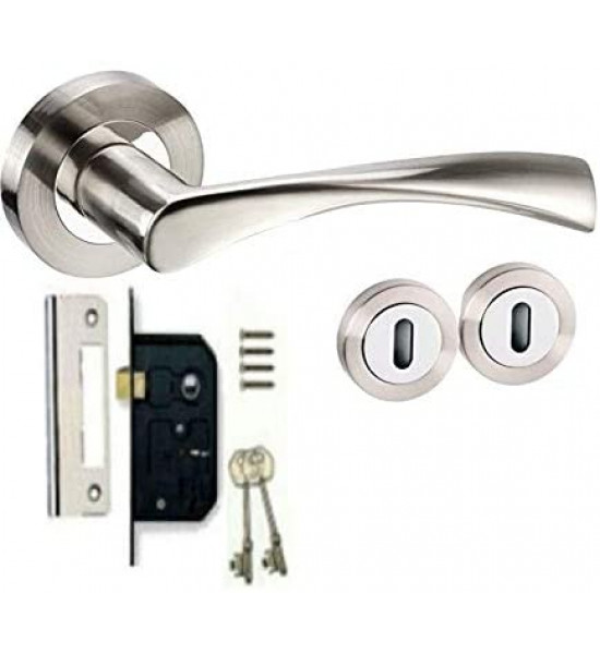 Astrid Design Modern Duo Dual Chrome Door Handle Lock Set with 3 Lever Lock and 2 Keys - Golden Grace
