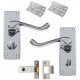 Victorian Scroll Polished Chrome Door Handle Privacy Pack 120mm  with Hinges & 63mm Latch