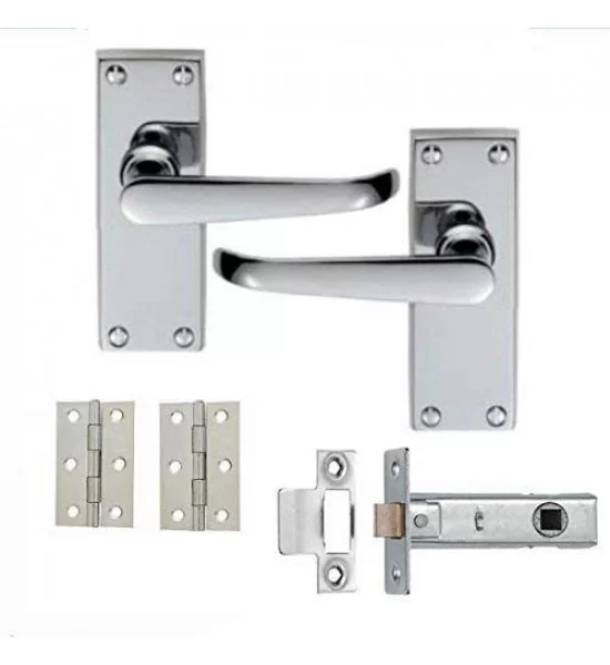 Victorian Straight Satin Finished Door Handle Pack Inc Latch & Hinges Internal 