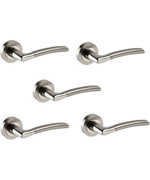 5 Pairs of Indiana Style Duo Finished Chrome Door Handles on Rose Lever Latch Handle - Golden Grace GG606SSK 5 Pairs of Indiana Style Duo Finished Chrome Door Handles on Rose Lever Latch Handle - Golden Grace GG606SSK