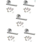 5 Set's Door Handle Pack Internal C/w Latch Hinges T-Bar Lever on Rose Furniture Polished Chrome Finish 