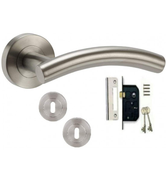 Arched T-Bar Lever on Rose Furniture Stainless Steel Key Lock Handle Pack - Golden Grace