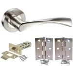 Astrid Design Modern Chrome Door Handles on Rose Duo Finish Door Lever Latch Pack with Latch and Hinges 