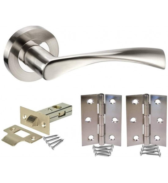 Astrid Design Modern Chrome Door Handles on Rose Duo Finish Door Lever Latch Pack with Latch and Hinges - Golden Grace