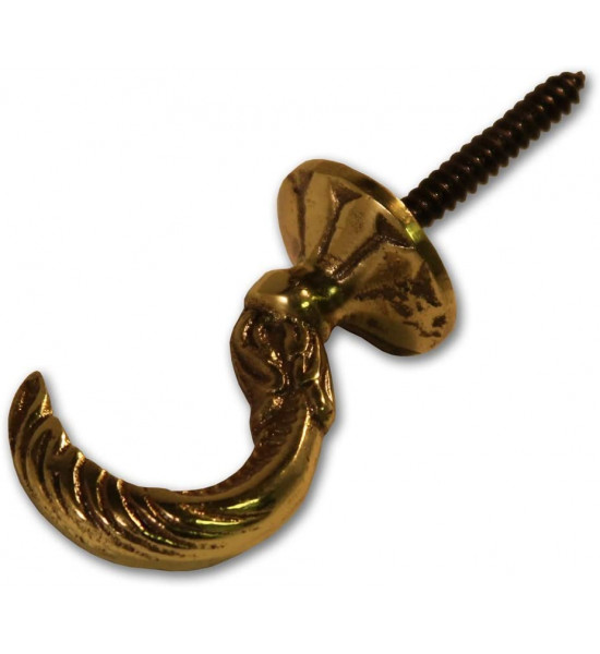 Egyptian Style Solid Brass Screw-In Tie Back Hook - Large (Pack of 2)