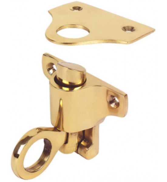 Solid Polished Brass Fanlight Catch with Keep & Screws