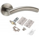 5 Set's Door Handle Pack Internal C/w Latch Hinges Arched T-Bar Lever on Rose Furniture Stainless Steel - Golden Grace