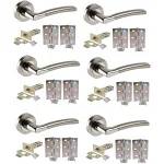 6 Sets of Indiana Style Modern Chrome Door Handles on Rose with Duo Finish Door Lever Latch Pack - Golden Grace