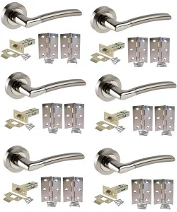 6 Sets of Indiana Style Modern Chrome Door Handles on Rose with Duo Finish Door Lever Latch Pack - Golden Grace 6 Sets of Indiana Style Modern Chrome Door Handles on Rose with Duo Finish Door Lever Latch Pack - Golden Grace