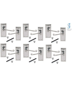 6 x Sets Pairs of Georgian Roped Edge Lever Latch Door Handle Polished Chrome 107mm x 48mm - Golden Grace