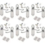 6 x Sets Shaped Epsom Design Scroll Door Handles with Hinges and Latches - Polished Chrome - Golden Grace