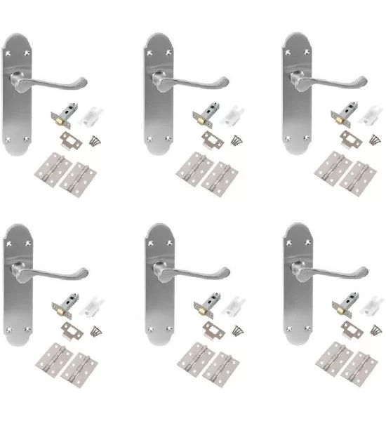 6 x Sets Shaped Epsom Design Scroll Door Handles with Hinges and