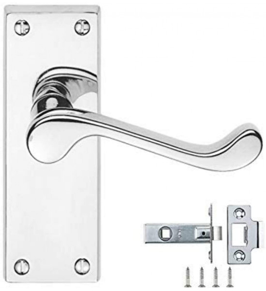 6 Sets of Victorian Scroll Latch Door Handles in Polished Chrome & Latches Pack Sets - Golden Grace