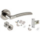 Indiana Style Modern Chrome Door Handles on Rose with Duo Finish Bathroom Handle Pack with 64mm DEADBOLT- Golden Grace