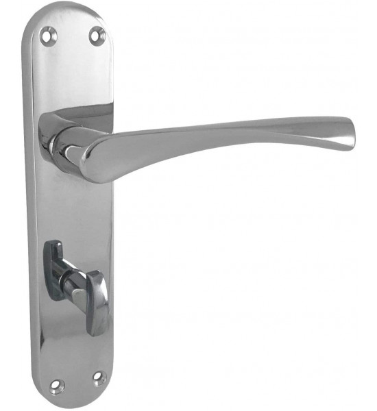 Astrid Bathroom Door Handles On Backplate Polished Chrome Finish + Mortice Bathroom Lock