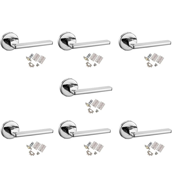 7 Sets of Leon Design Door Handles Lever On Rose Polished Chrome Finish - Complete Latch Set with Pair of 3