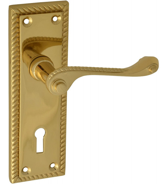 Golden Grace 152mm Backplate Handle Lock Door Handle with Georgian Brass Finish