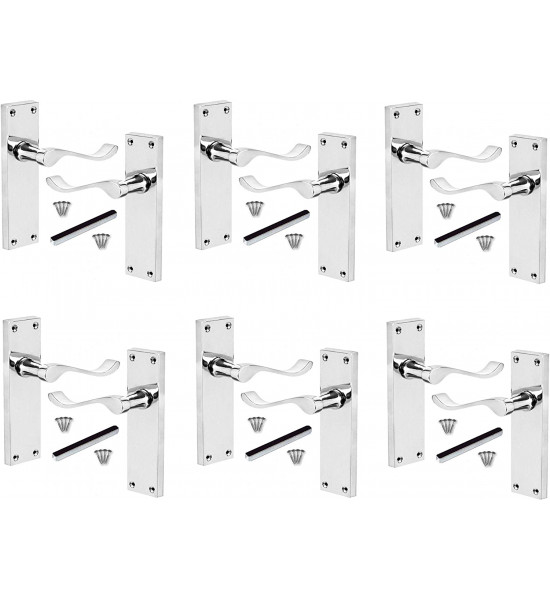 6 x Pairs of Victorian Scroll Polished Chrome Lever Latch Door Handles 150mm Long Premium Quality - Golden Grace