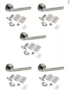 5 Sets of Mitred Style Modern Chrome Door Handles on Rose with Duo Finish Door Lever Latch Pack - Golden Grace 5 Sets of Mitred Style Modern Chrome Door Handles on Rose with Duo Finish Door Lever Latch Pack - Golden Grace