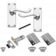 4 Sets of Victorian Scroll Latch Door Handles Polished Chrome Hinges & Latches Pack Sets 120MM X 40MM - Golden Grace