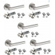 5 X Straight T Bar Door Handle Pack with Tubular Latch and Hinges - Stainless Steel Finish - Golden Grace