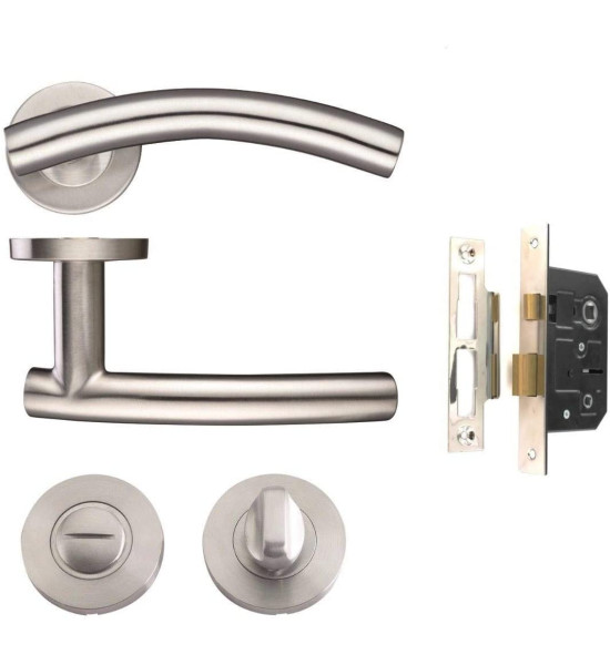 Arched T-Bar Lever on Rose Furniture Stainless Steel Bathroom Handle Pack - Golden Grace