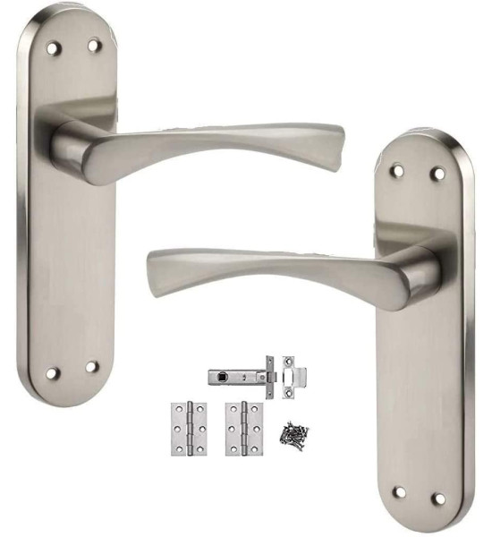 Astrid Door Handles On Backplate Satin Stainless Steel Finish Internal Set with Hinges and Latches - Golden Grace
