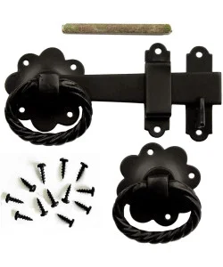 Black Finish Gate Ring Twisted Latch Pack Catch Metal for Outdoor Gates - Golden Grace