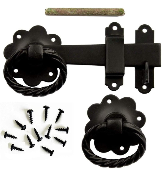 Black Finish Gate Ring Twisted Latch Pack Catch Metal for Outdoor Gates - Golden Grace