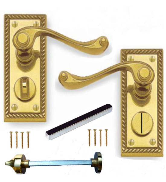 Georgian Privacy Latch Door Handle Polished Brass Finish - Golden Grace