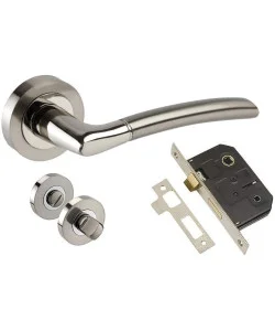 Indiana Style Modern Chrome Door Handles on Rose with Duo Finish Bathroom Handle Pack - Golden Grace Indiana Style Modern Chrome Door Handles on Rose with Duo Finish Bathroom Handle Pack - Golden Grace