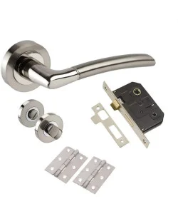 Indiana Style Modern Chrome Door Handles on Rose with Duo Finish Bathroom Handle Pack with Hinges - Golden Grace Indiana Style Modern Chrome Door Handles on Rose with Duo Finish Bathroom Handle Pack with Hinges - Golden Grace