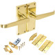 Polished Brass Straight Interior Door Handle Set Backplate 120mm x 40mm - Internal Victorian Latch Kit with Tubular Latch and Hinges