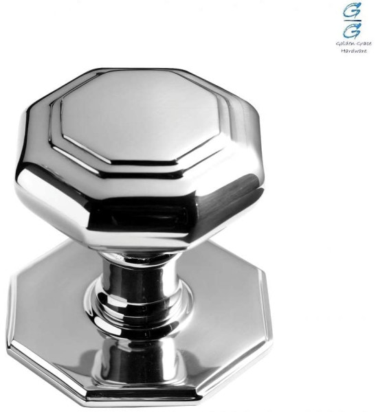 Polished Chrome Octagonal Centre Pull Fixed Door Knob/Handle - Golden Grace