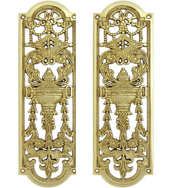 Solid Brass Finger Push Plate Quality Ornate Antique Design Style Door Handle