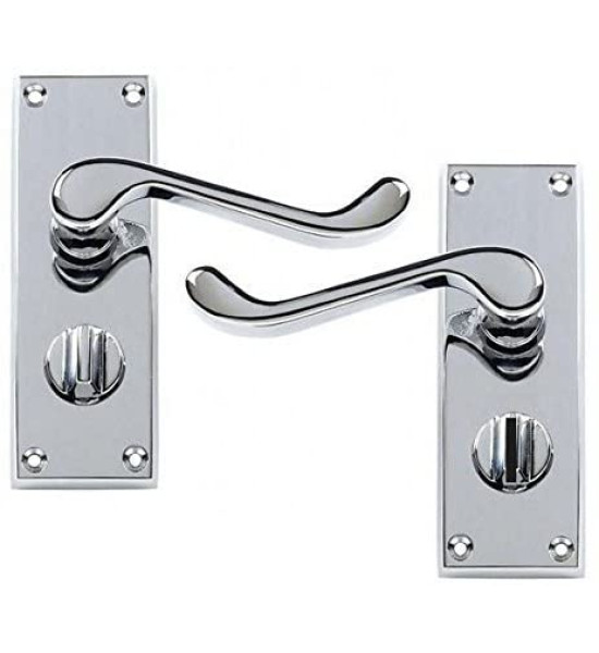 Victorian Scroll Polished Chrome Privacy Premium Door Handles 115 x 40mm