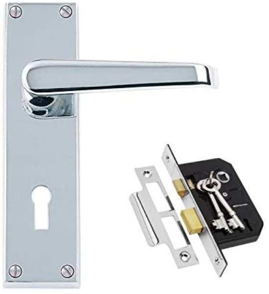 Victorian Straight Lock Handle Polished Chrome Finish Comes with 3 Lever Lock with 2 Keys (GG) - Golden Grace